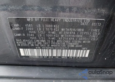 2013 Subaru Outback 2.5I z USA, uszkodzony, nr VIN 4S4BRBAC0D3284717